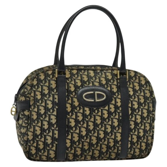 Christian Dior Trotter Canvas Hand Bag Navy Gold - Picture 1 of 16